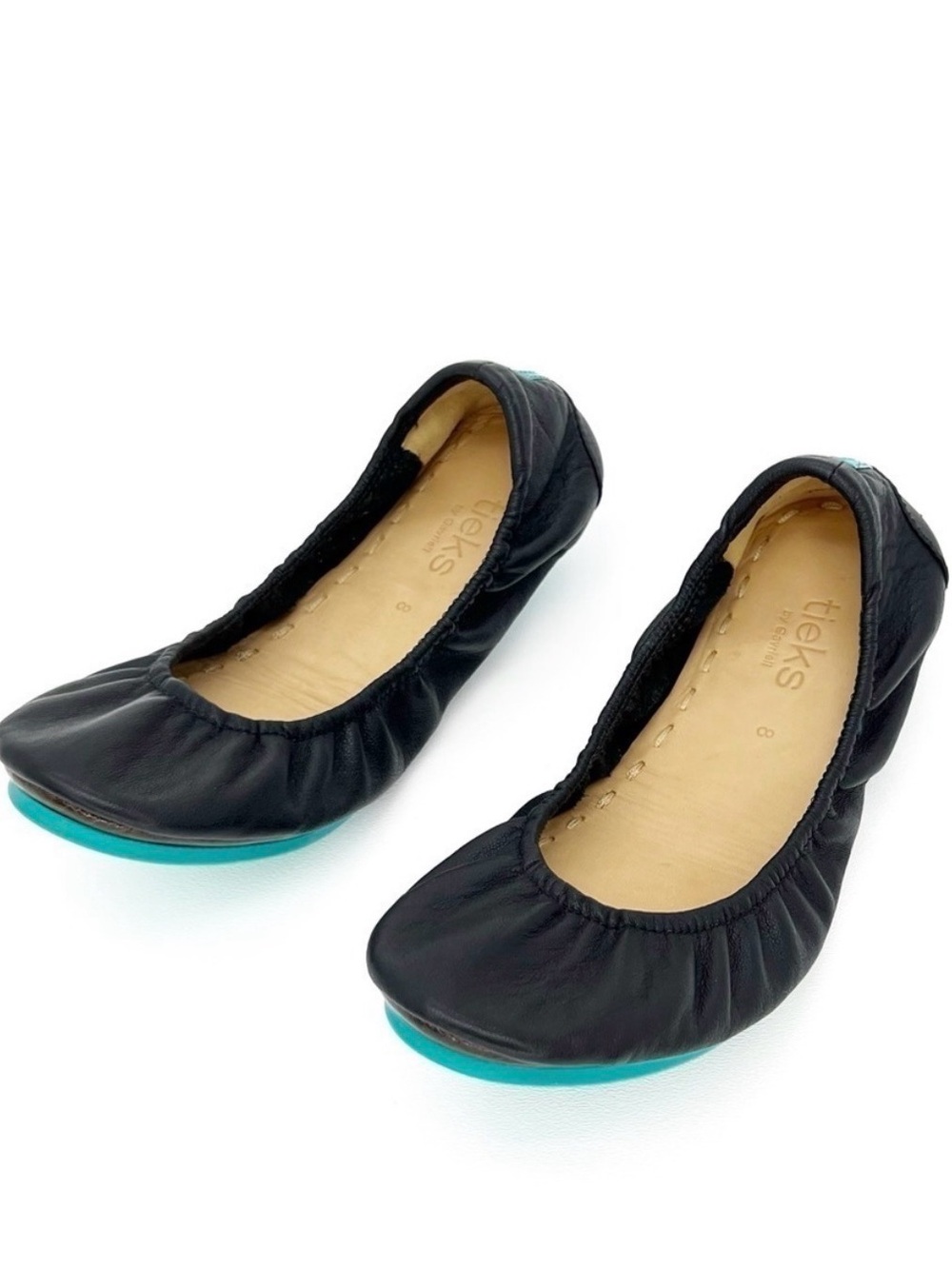Tieks Matte Black Leather Ballet Flats Size 8 Slip-on Foldable Shoes EUC
